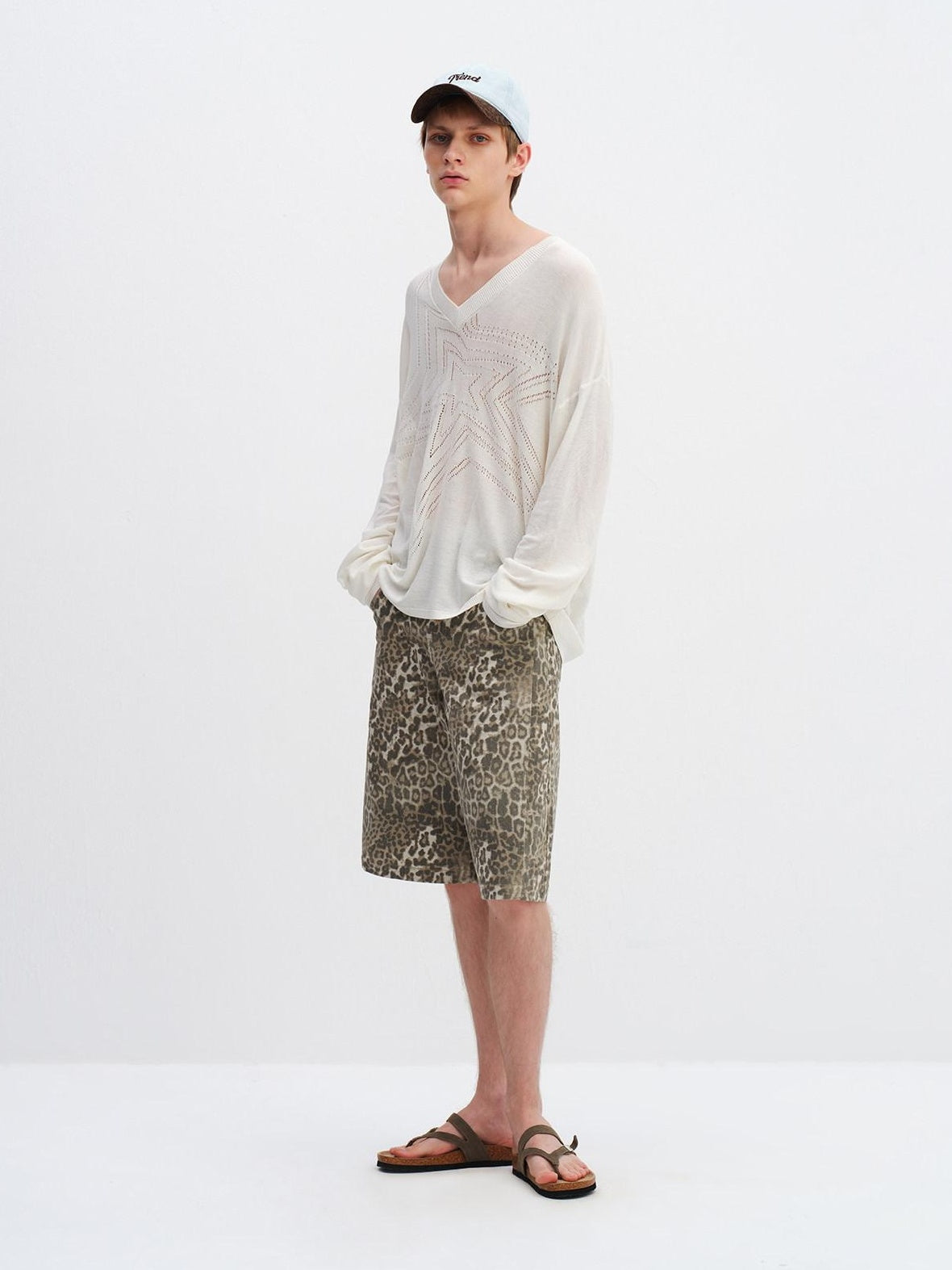 RUN TO THE FUTURE Leopard Print Vintage Pocket Mid Rise Wide Leg Casual Unisex Chino Shorts