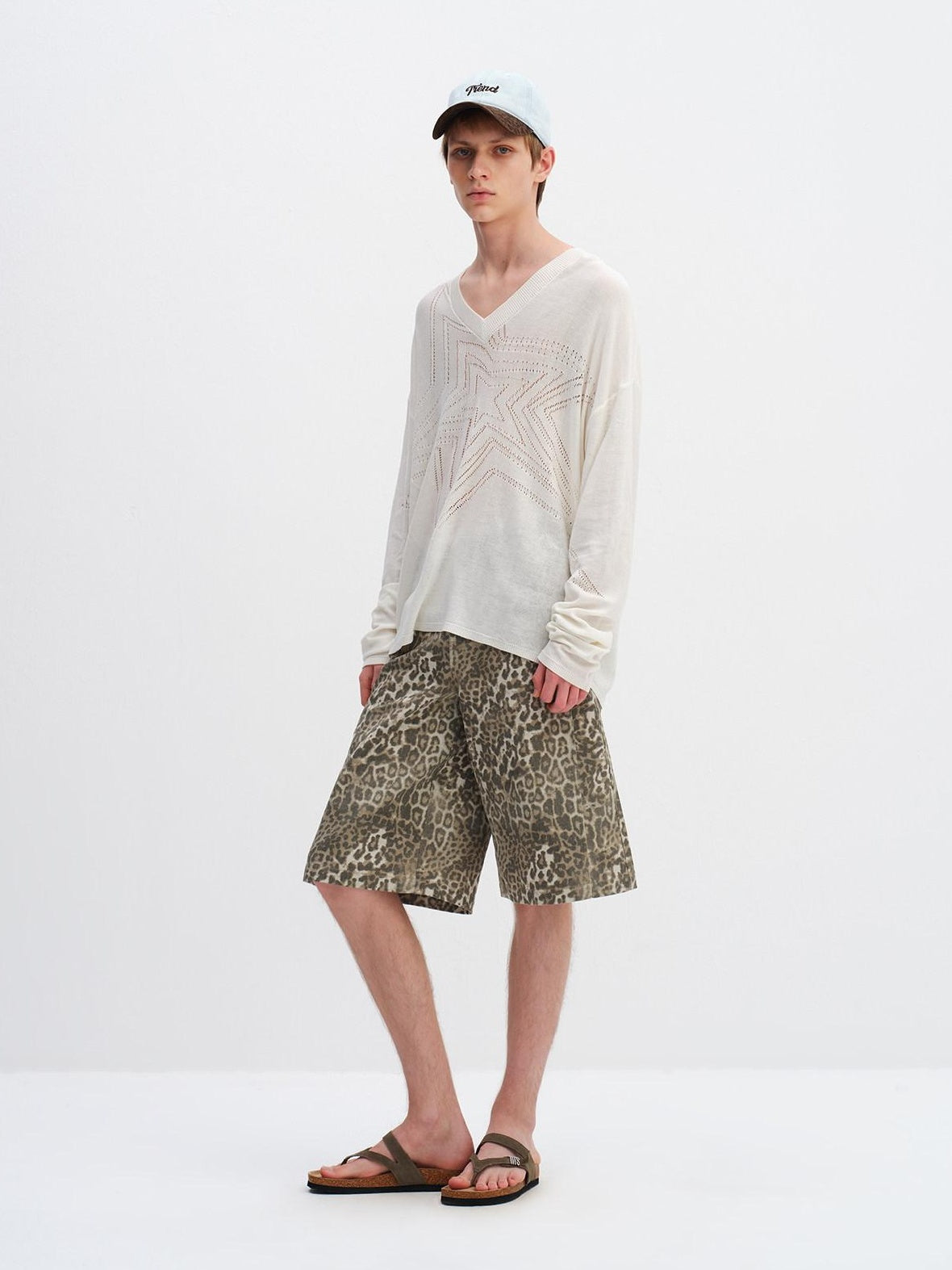 RUN TO THE FUTURE Leopard Print Vintage Pocket Mid Rise Wide Leg Casual Unisex Chino Shorts