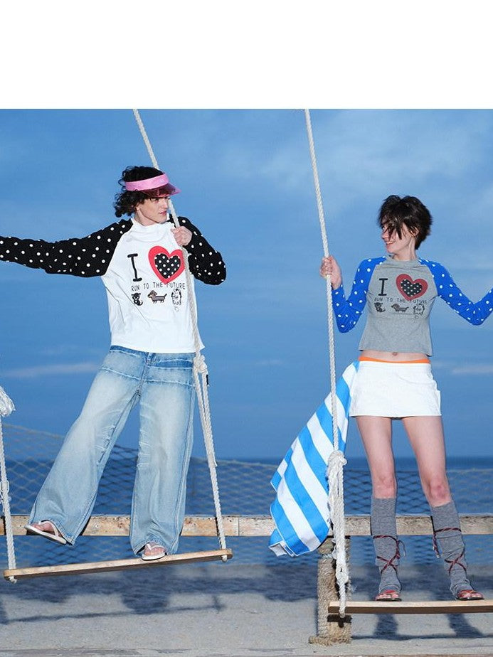 RUN TO THE FUTURE Light Blue Distressed Oversized Turned Collar Women&