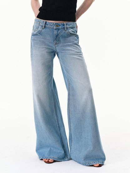RUN TO THE FUTURE Light Blue Distressed Washed Vintage Low Rise Wide Leg Women&
