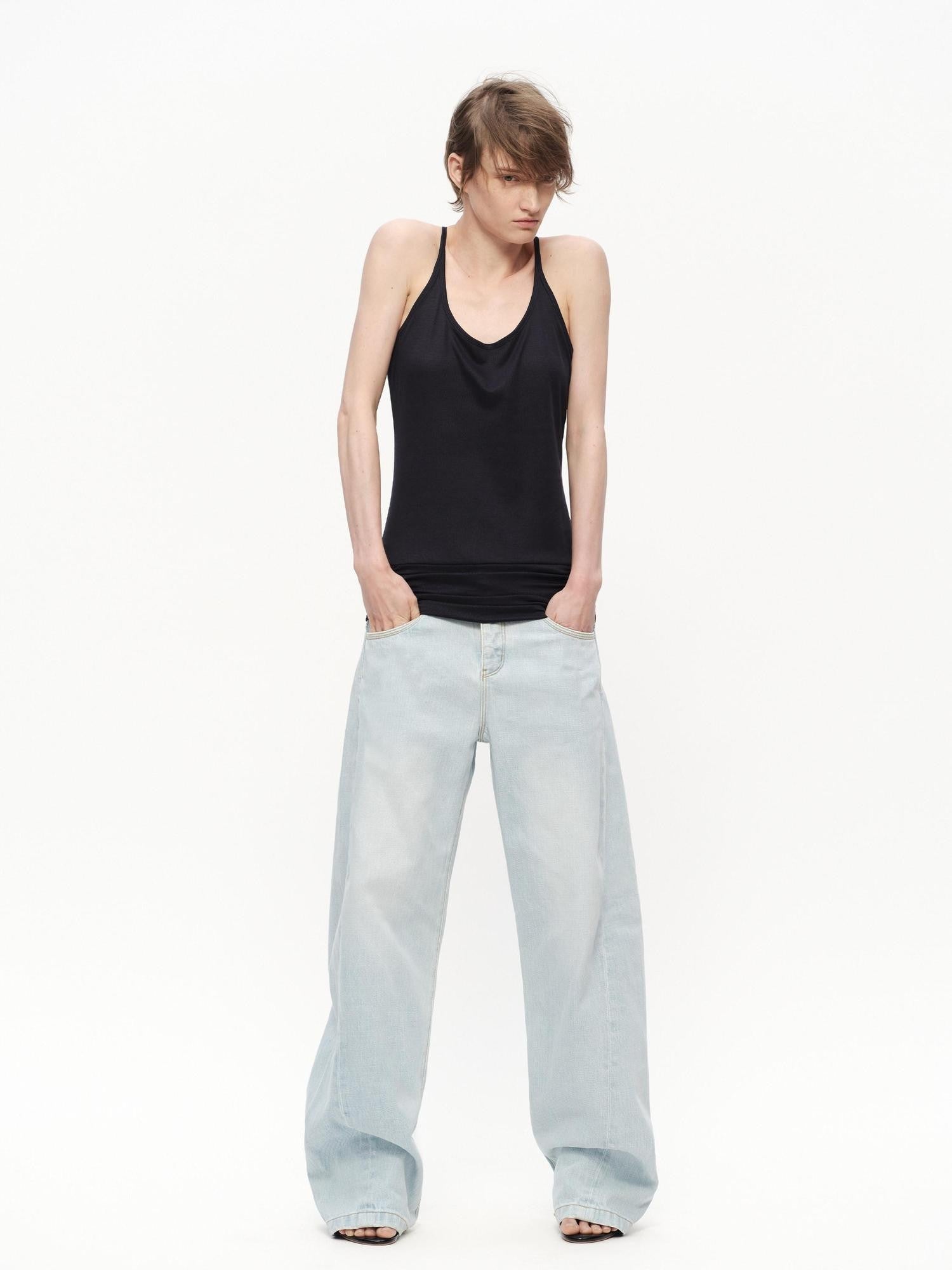 RUN TO THE FUTURE Light Blue Washed Paris Button Oversized Women&