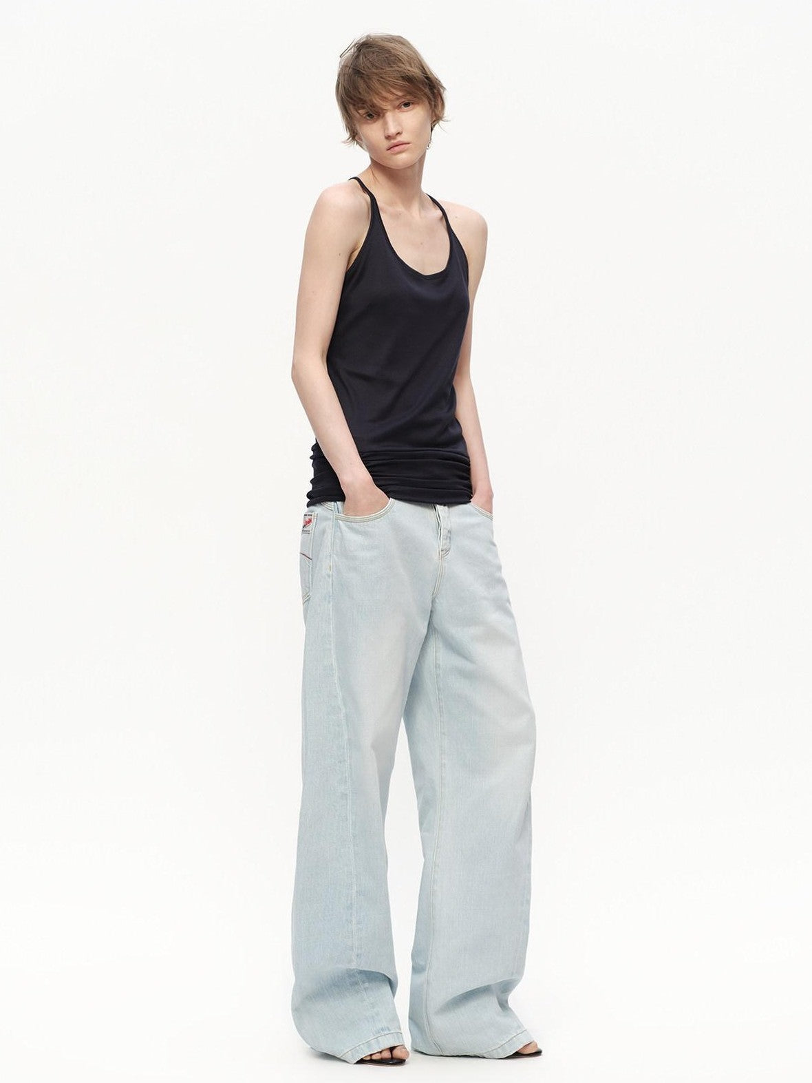 RUN TO THE FUTURE Light Blue Washed Paris Button Oversized Women&