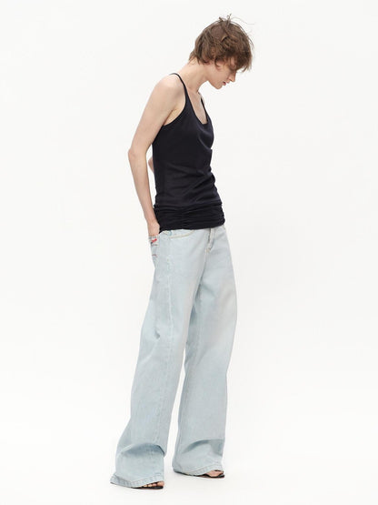 RUN TO THE FUTURE Light Blue Washed Paris Button Oversized Women&