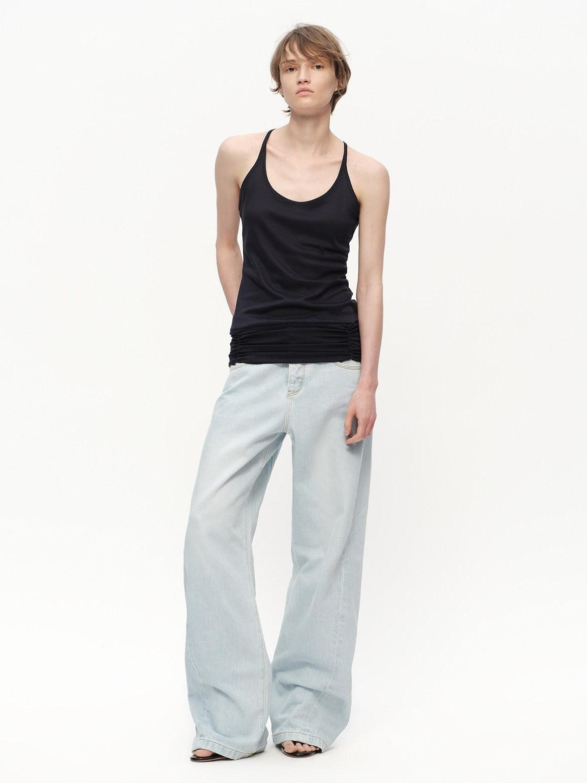 RUN TO THE FUTURE Light Blue Washed Paris Button Oversized Women&