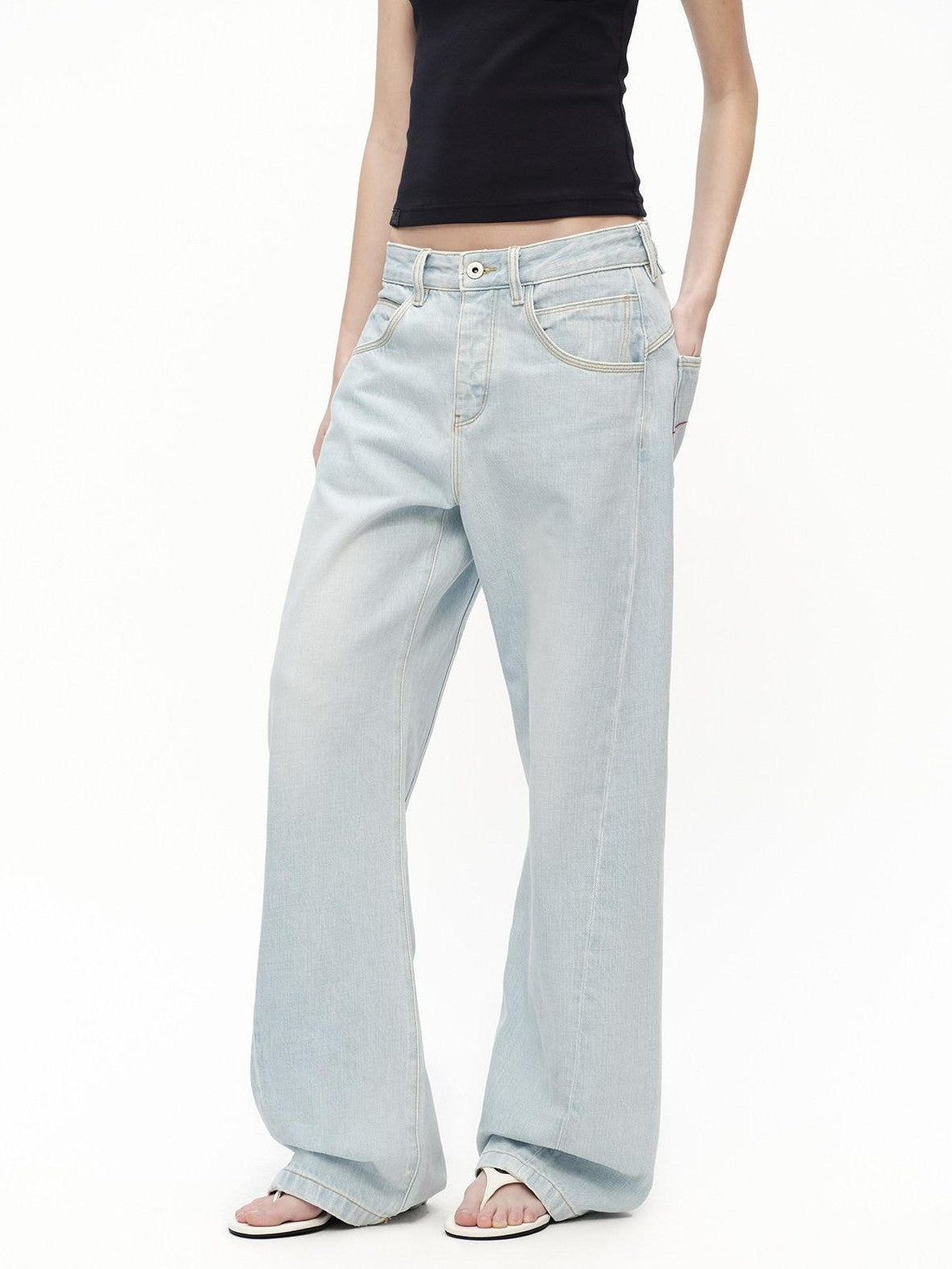 RUN TO THE FUTURE Light Blue Washed Paris Button Oversized Women&