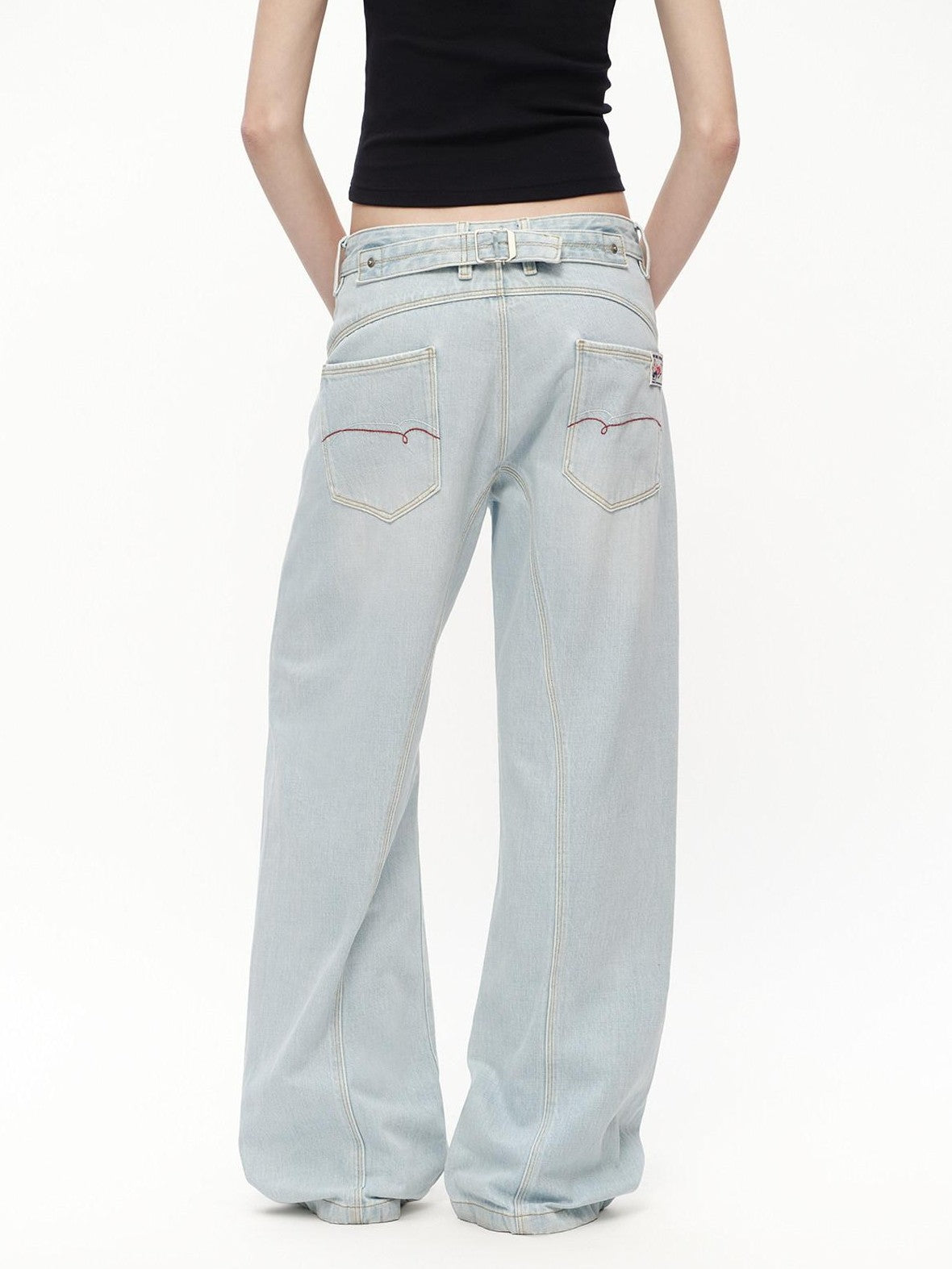 RUN TO THE FUTURE Light Blue Washed Paris Button Oversized Women&