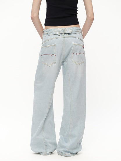RUN TO THE FUTURE Light Blue Washed Paris Button Oversized Women&
