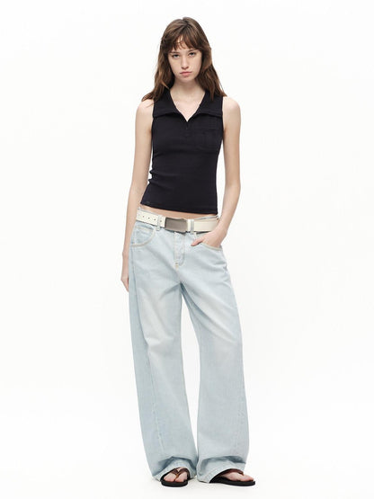RUN TO THE FUTURE Light Blue Washed Paris Button Oversized Women&
