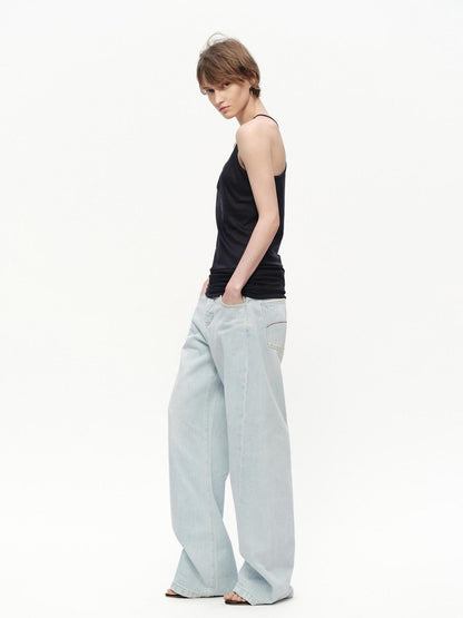 RUN TO THE FUTURE Light Blue Washed Paris Button Oversized Women&