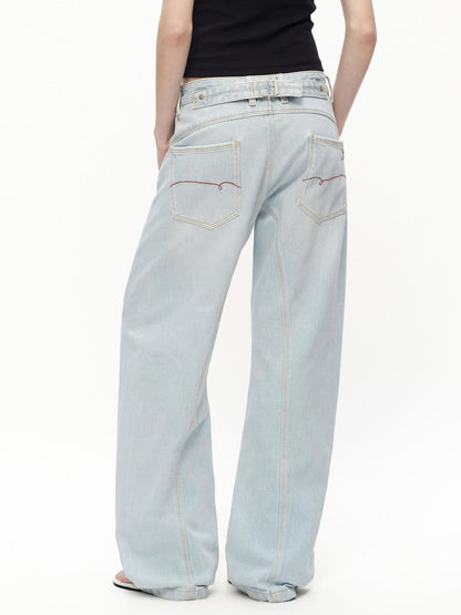 RUN TO THE FUTURE Light Blue Washed Paris Button Oversized Women&