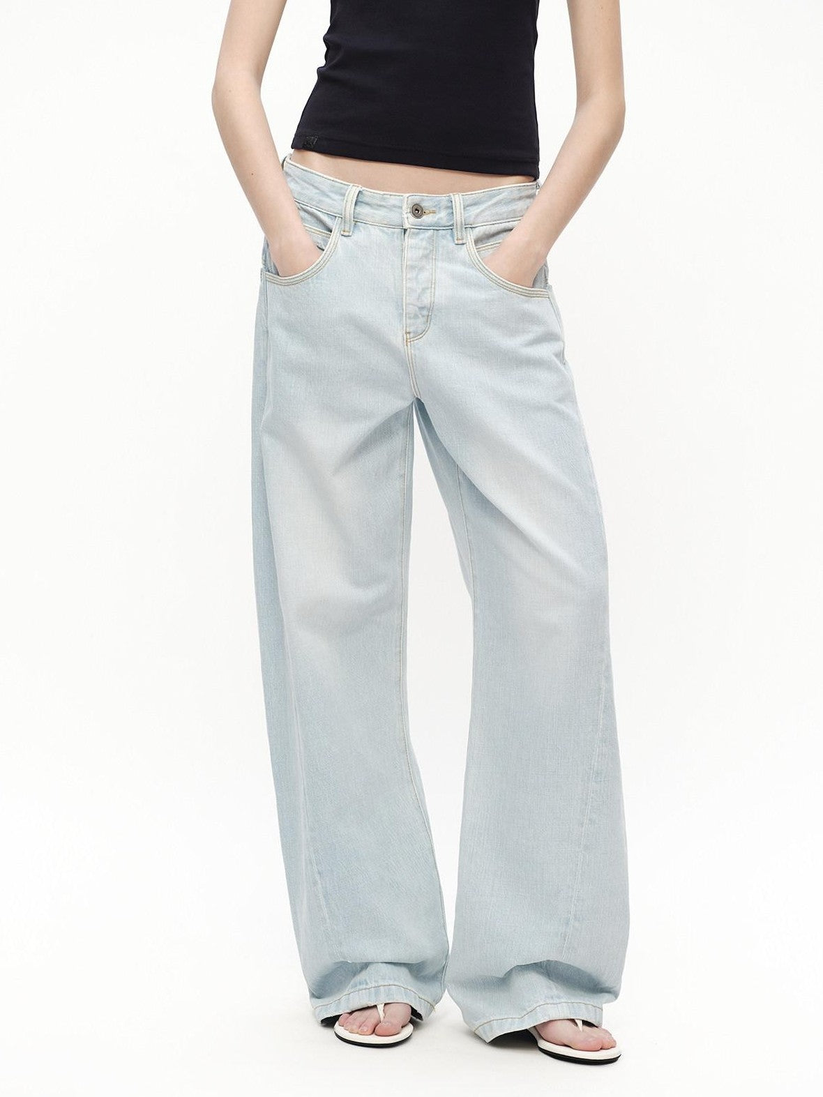 RUN TO THE FUTURE Light Blue Washed Paris Button Oversized Women&