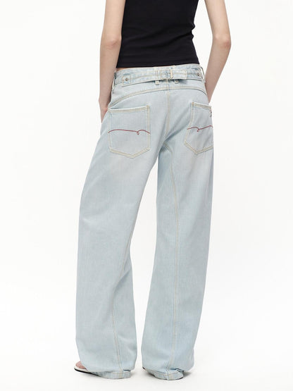 RUN TO THE FUTURE Light Blue Washed Paris Button Oversized Women&