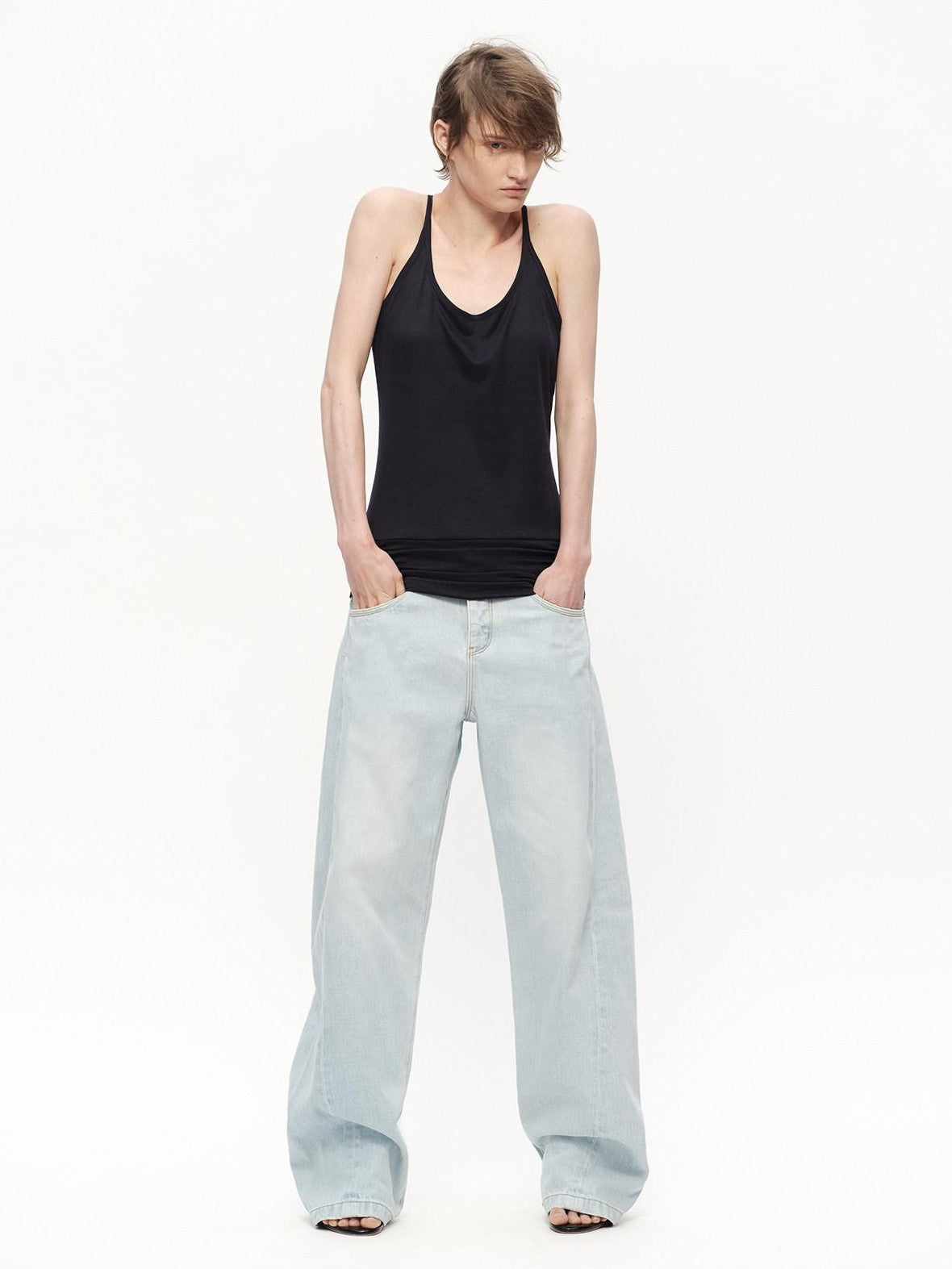 RUN TO THE FUTURE Light Blue Washed Paris Button Oversized Women&