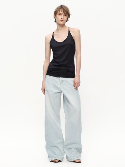 RUN TO THE FUTURE Light Blue Washed Paris Button Oversized Women&