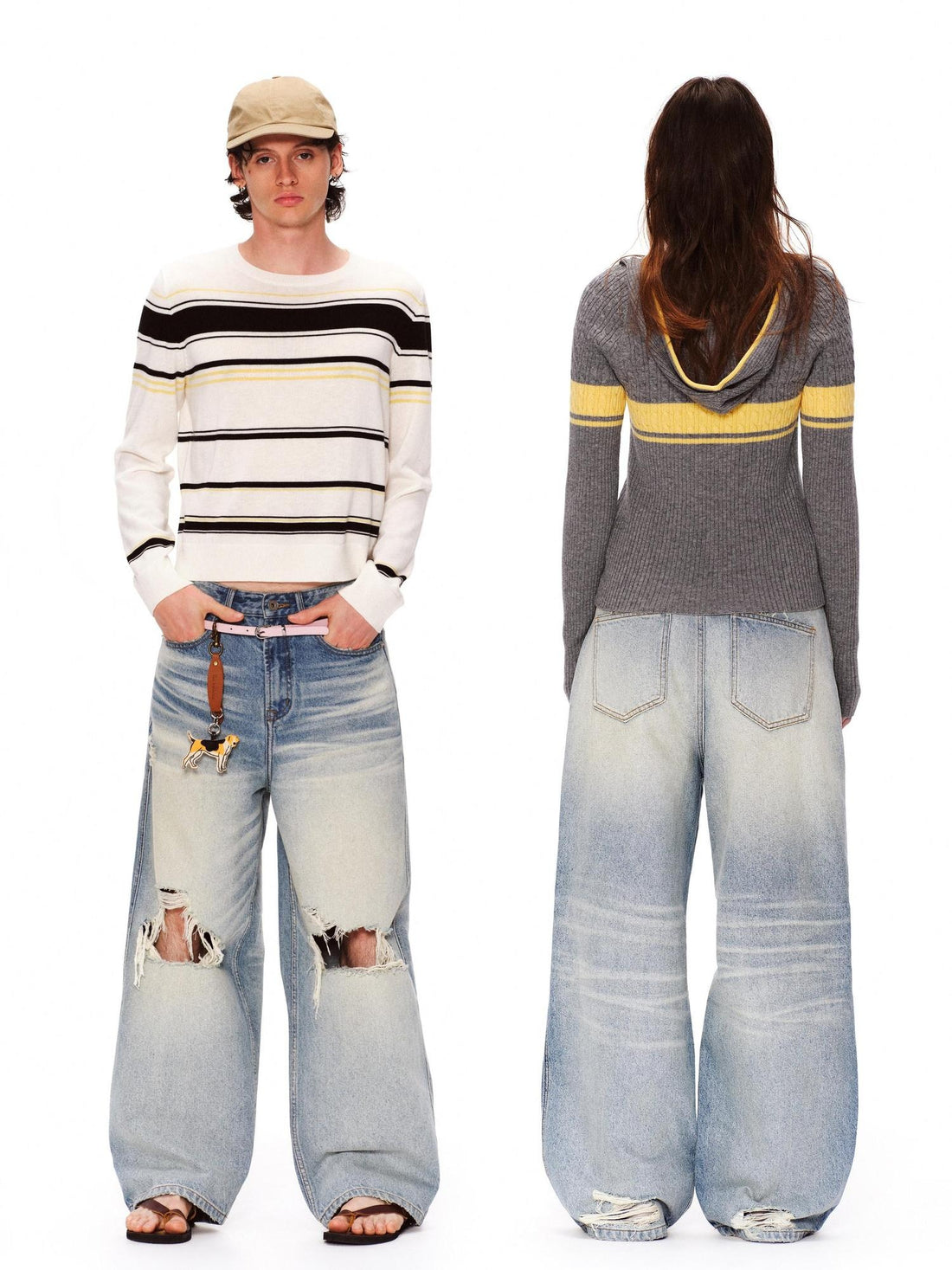 RUN TO THE FUTURE Light Wash Ripped Casual Loose Natural Waist Unisex Cotton Straight Jeans