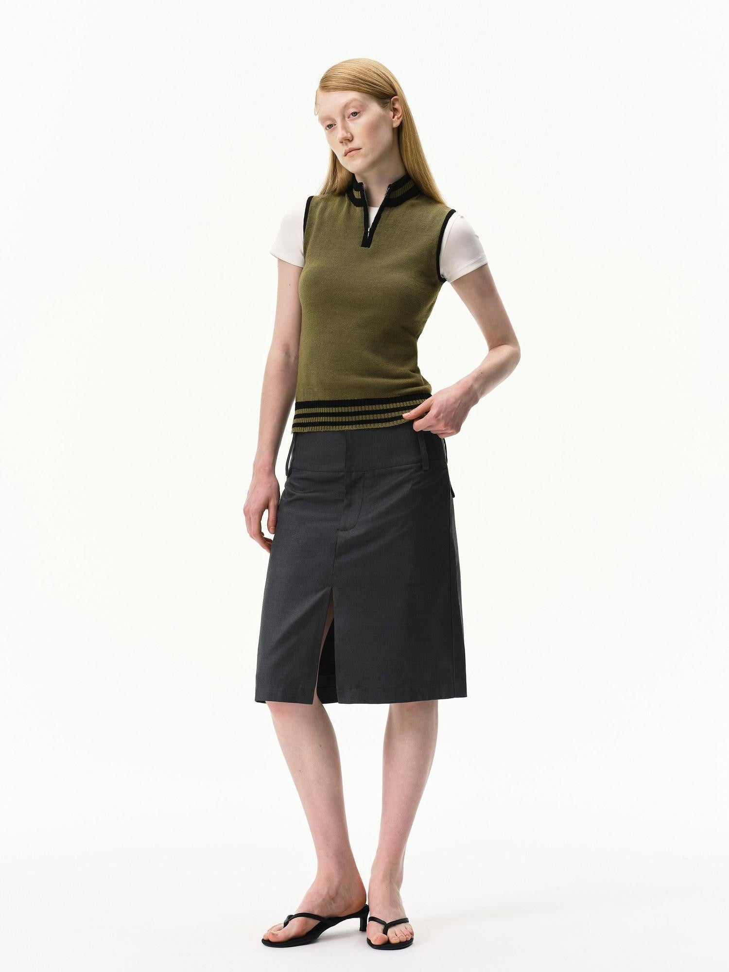 RUN TO THE FUTURE Linen Knit Mock Neck Racerback Slimming Women&