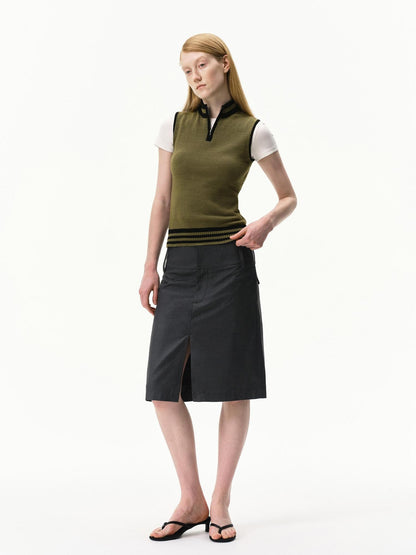 RUN TO THE FUTURE Linen Knit Mock Neck Racerback Slimming Women&
