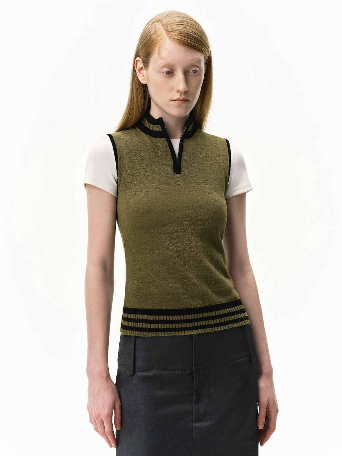 RUN TO THE FUTURE Linen Knit Mock Neck Racerback Slimming Women&