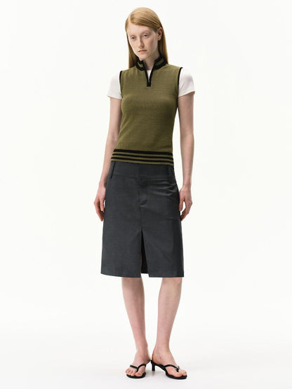 RUN TO THE FUTURE Linen Knit Mock Neck Racerback Slimming Women&