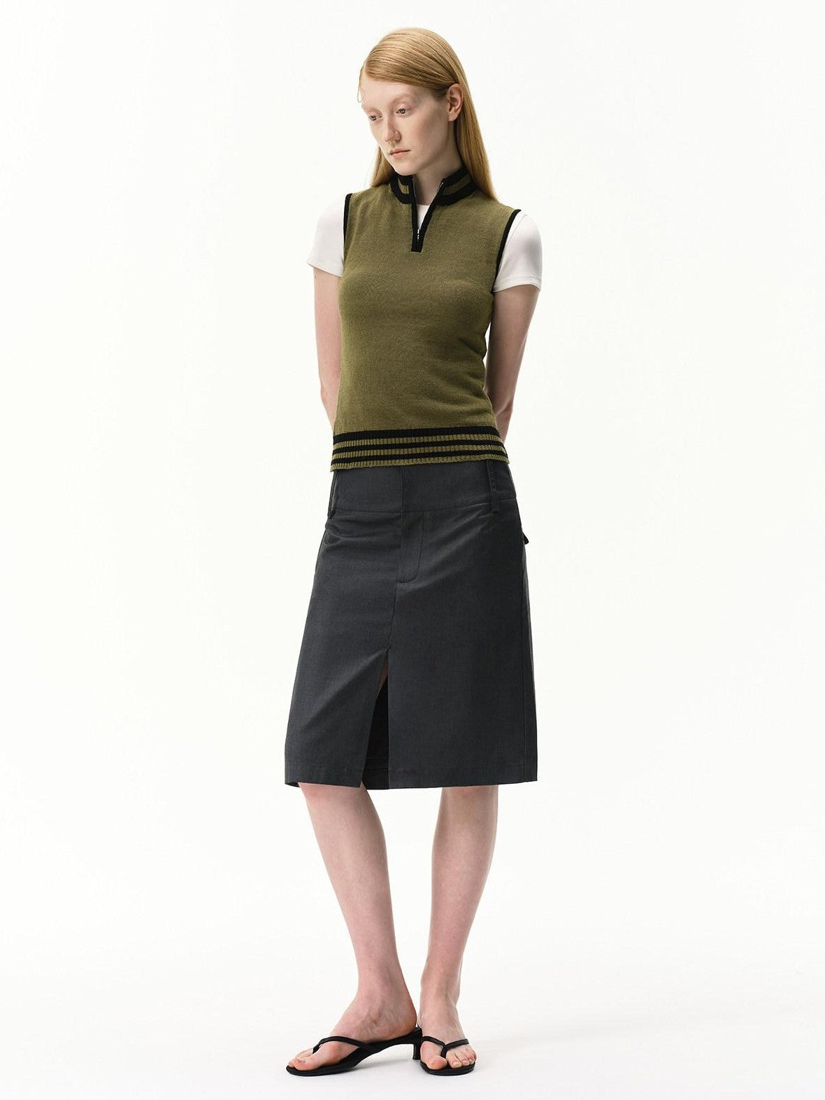RUN TO THE FUTURE Linen Knit Mock Neck Racerback Slimming Women&