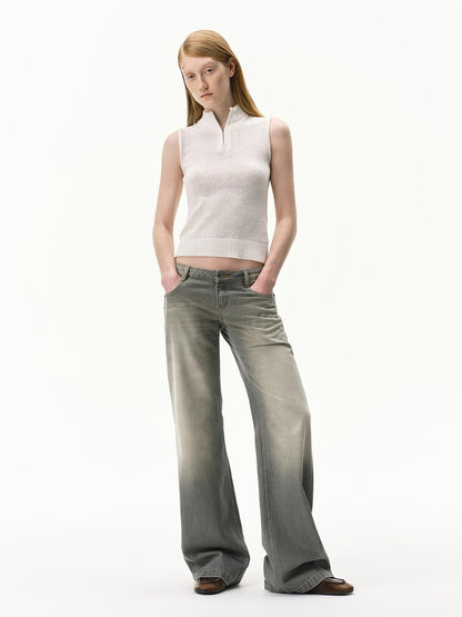 RUN TO THE FUTURE Linen Knit Mock Neck Racerback Slimming Women&