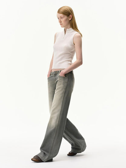 RUN TO THE FUTURE Linen Knit Mock Neck Racerback Slimming Women&