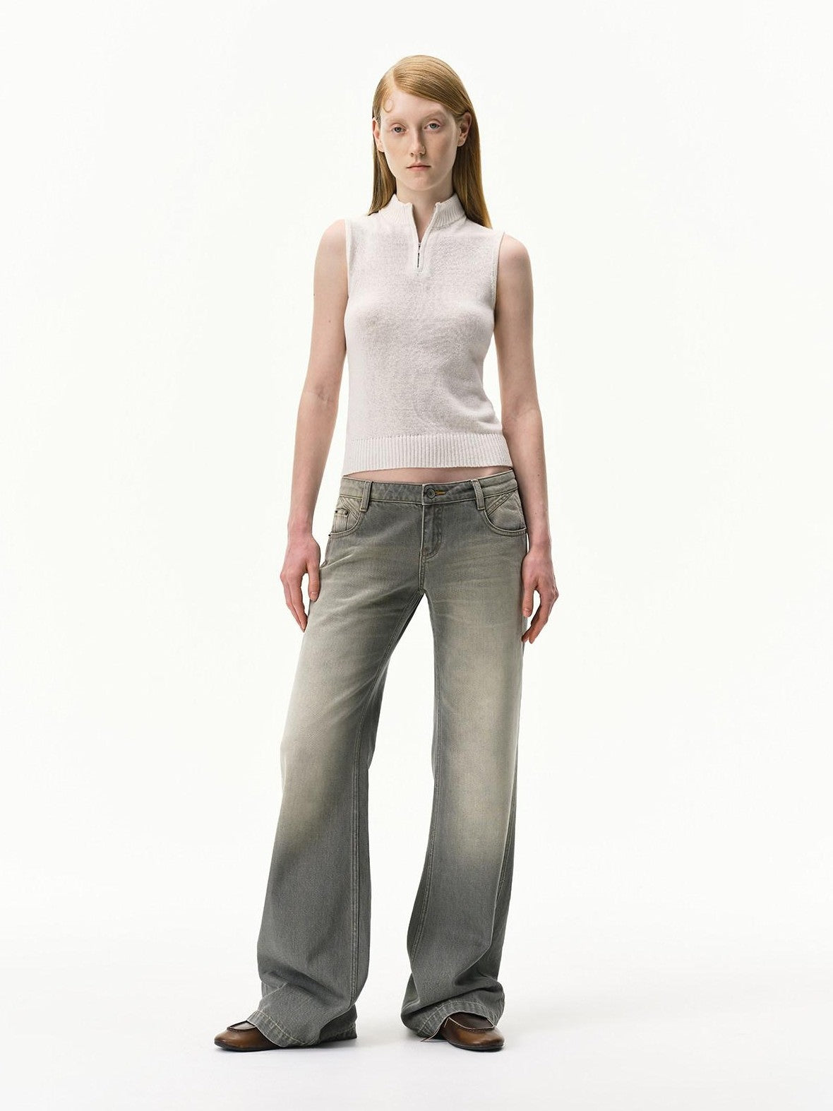 RUN TO THE FUTURE Linen Knit Mock Neck Racerback Slimming Women&