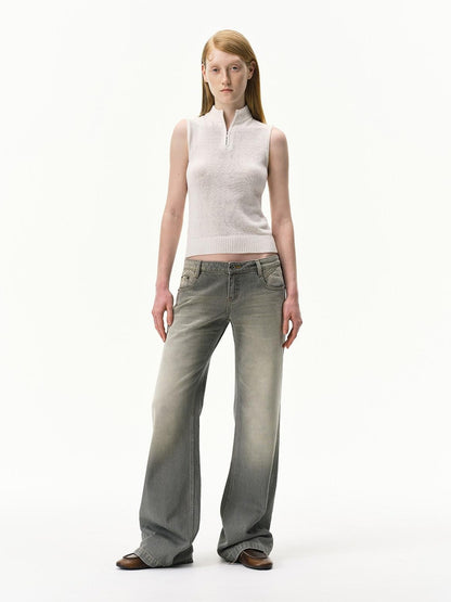 RUN TO THE FUTURE Linen Knit Mock Neck Racerback Slimming Women&