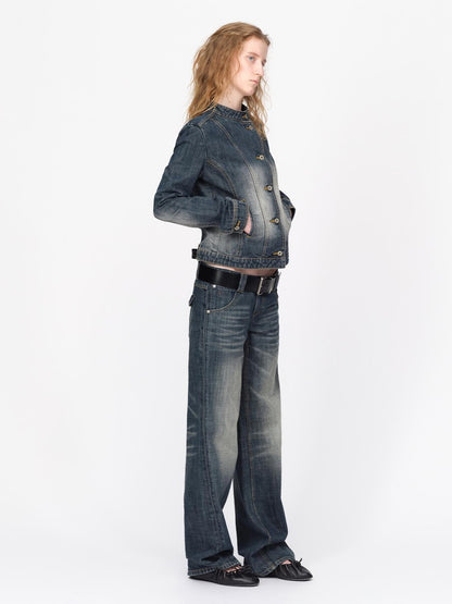 RUN TO THE FUTURE Low-rise Vintage Washed Cat Whisker Women&