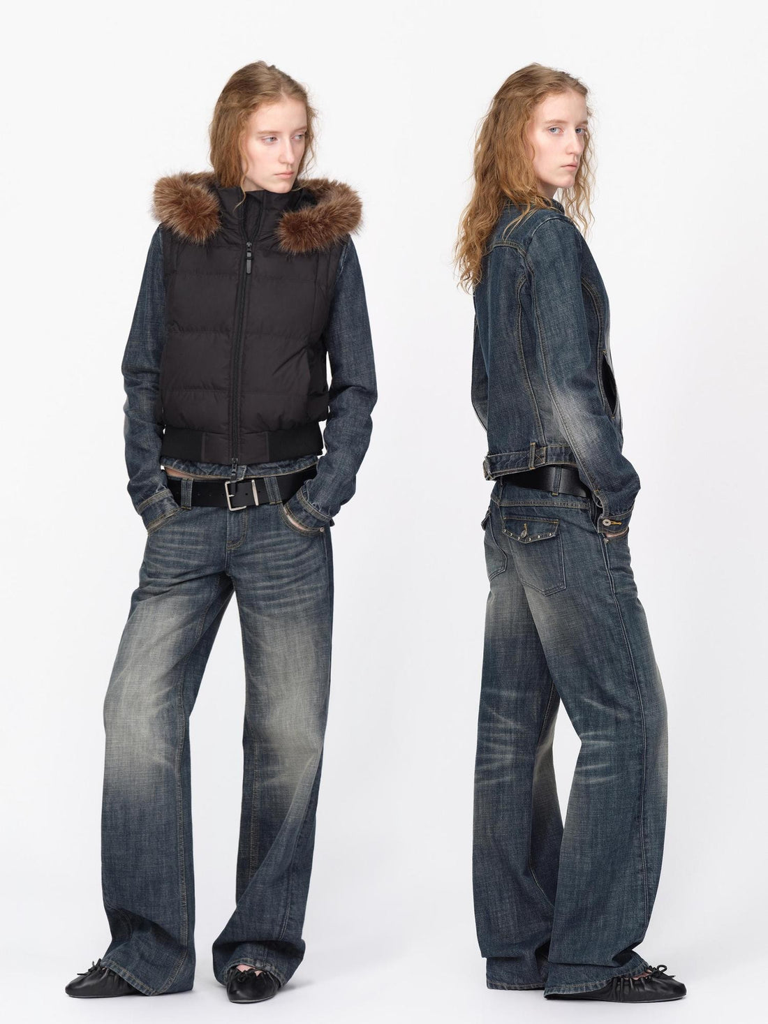 RUN TO THE FUTURE Low-rise Vintage Washed Cat Whisker Women&