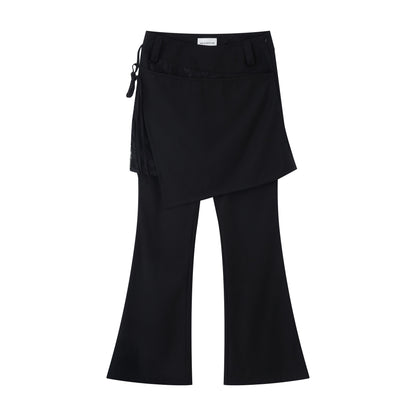 RUN TO THE FUTURE Low Rise Lace Faux Layered Casual Womens Classic Black Flare Pants