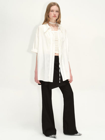 RUN TO THE FUTURE Low Rise Lace Faux Layered Casual Womens Classic Black Flare Pants
