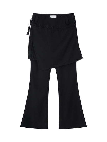 RUN TO THE FUTURE Low Rise Lace Faux Layered Casual Womens Classic Black Flare Pants