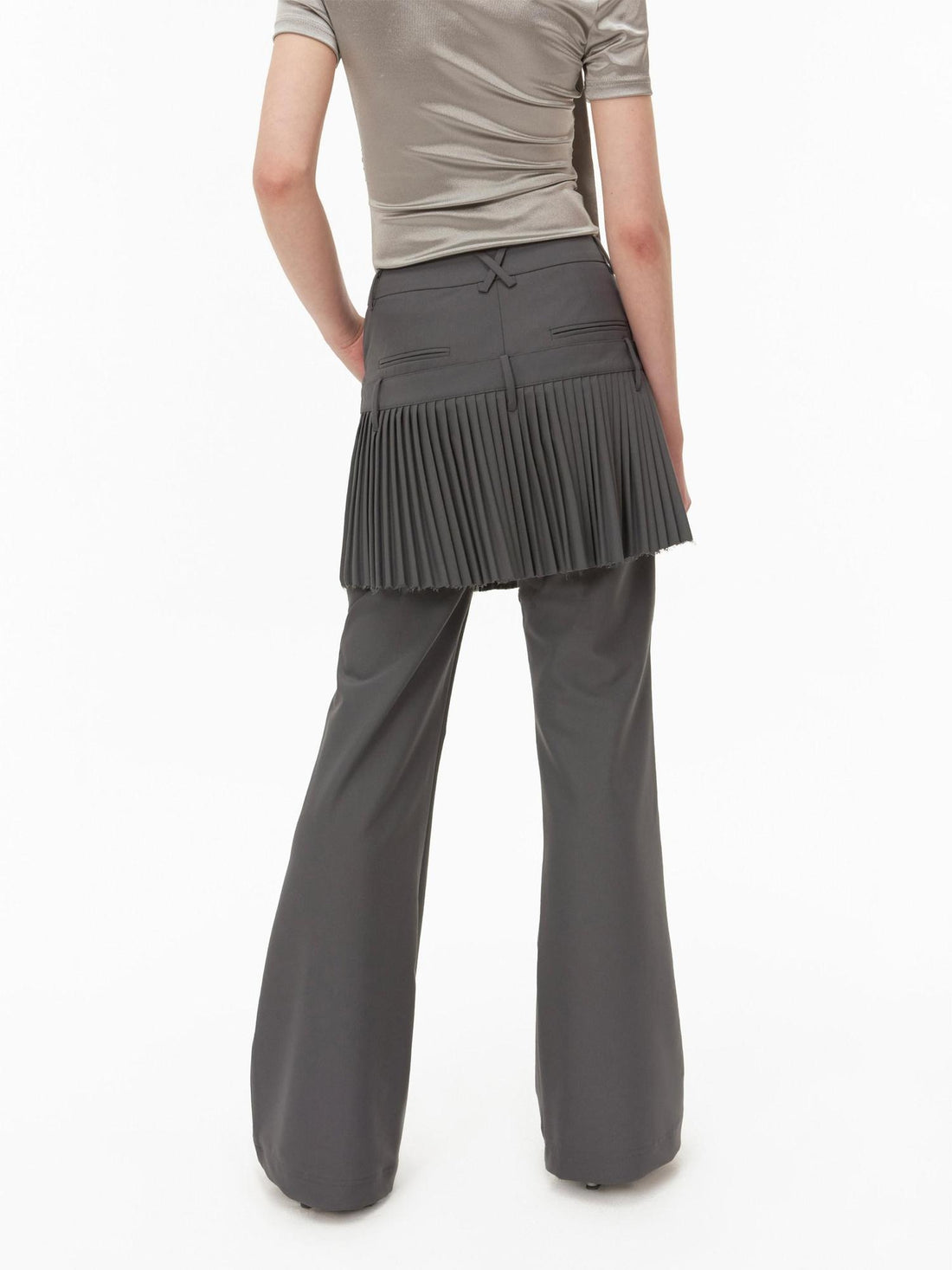 RUN TO THE FUTURE Low Rise Micro Flare Casual Ladies Stretch Polyester Blend Cement Gray Skorts