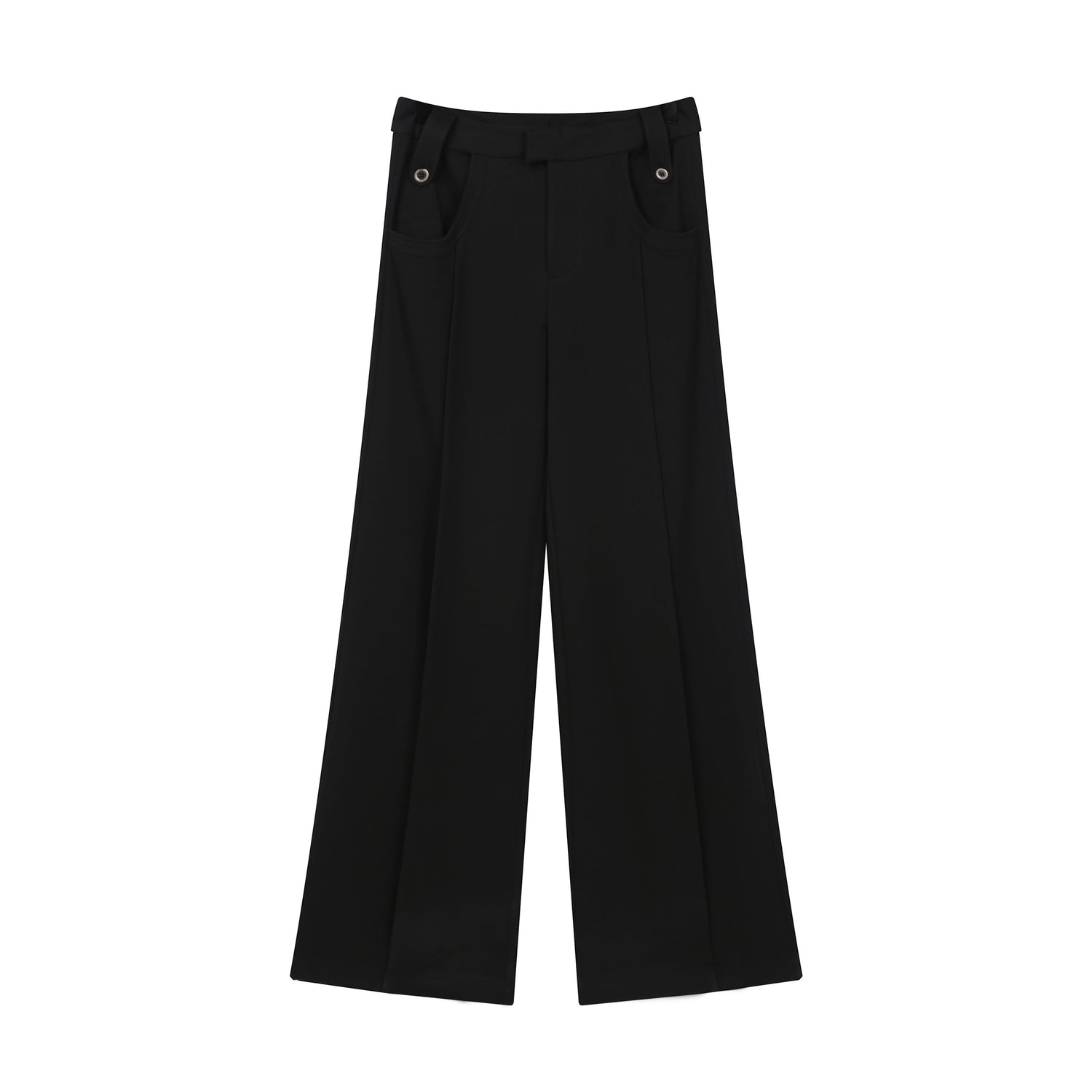 RUN TO THE FUTURE Low Rise Pocket Office Korean Wide Leg Girls Black Poly Blend Straight Pants