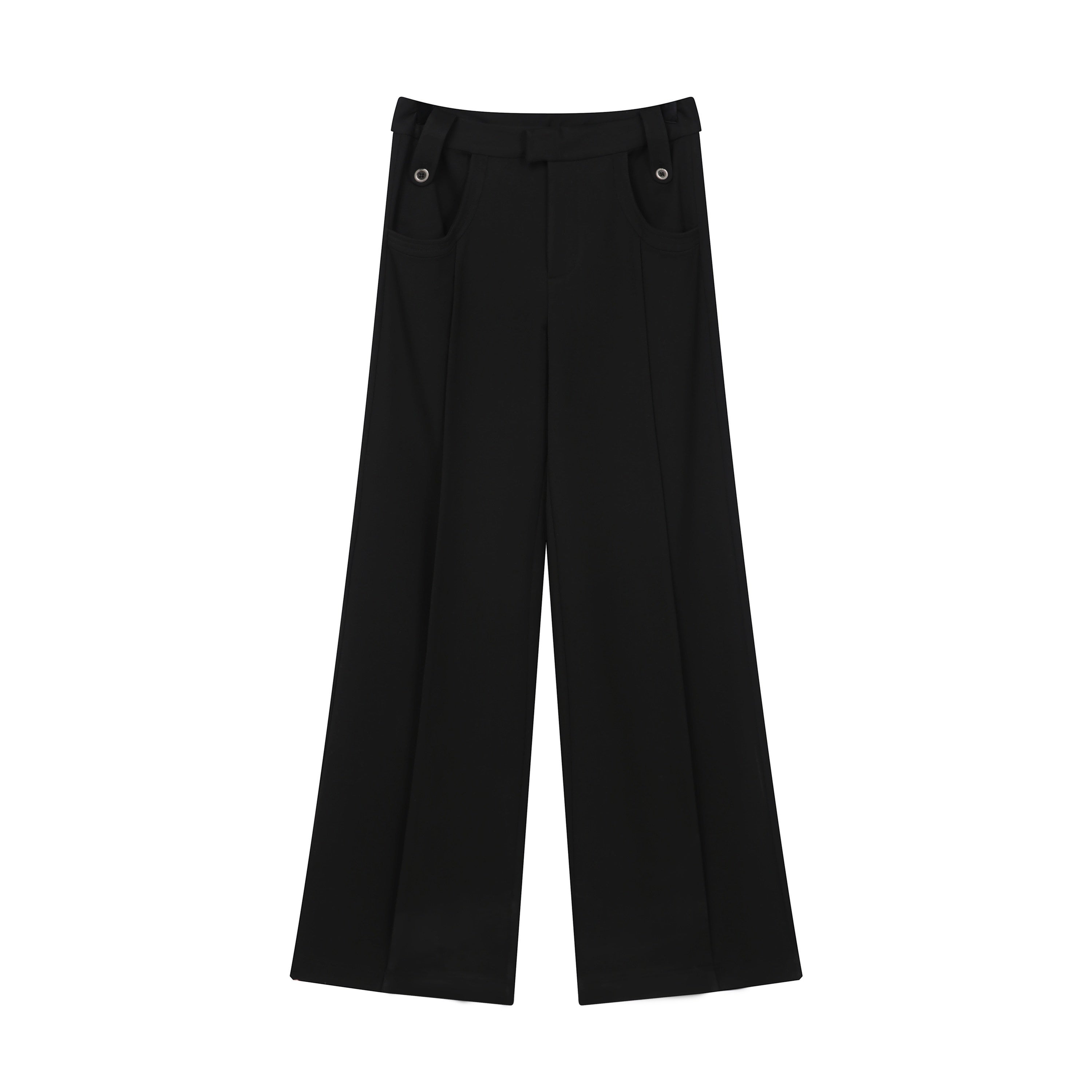 RUN TO THE FUTURE Low Rise Pocket Office Korean Wide Leg Girls Black Poly Blend Straight Pants