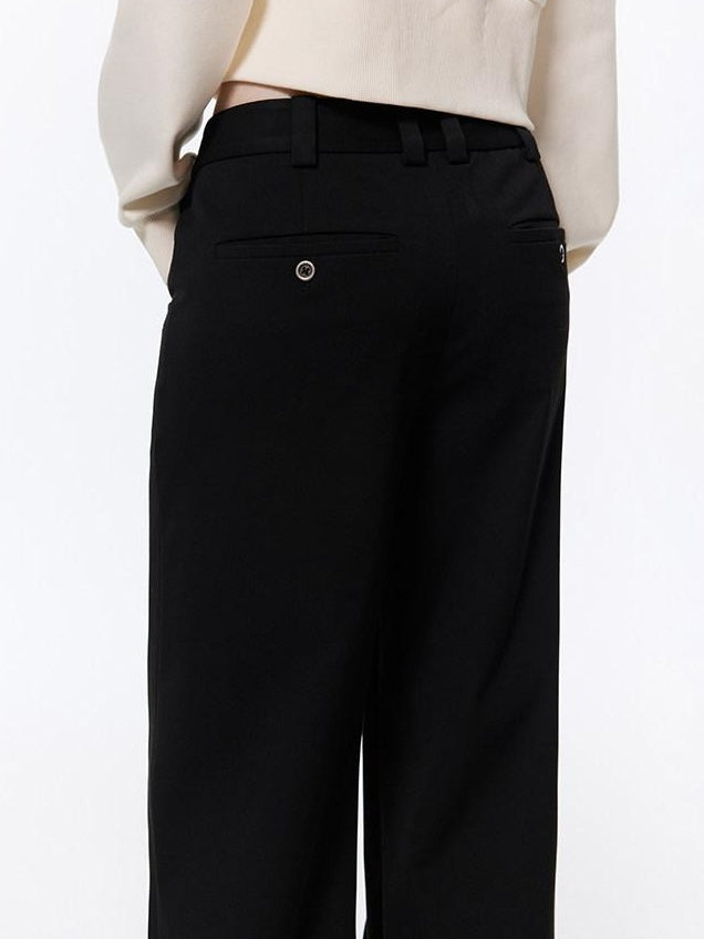 RUN TO THE FUTURE Low Rise Pocket Office Korean Wide Leg Girls Black Poly Blend Straight Pants