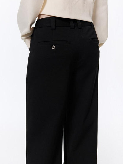 RUN TO THE FUTURE Low Rise Pocket Office Korean Wide Leg Girls Black Poly Blend Straight Pants