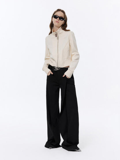 RUN TO THE FUTURE Low Rise Pocket Office Korean Wide Leg Girls Black Poly Blend Straight Pants