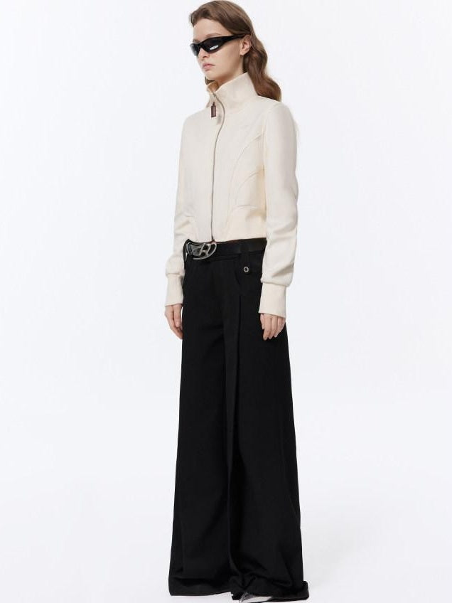 RUN TO THE FUTURE Low Rise Pocket Office Korean Wide Leg Girls Black Poly Blend Straight Pants