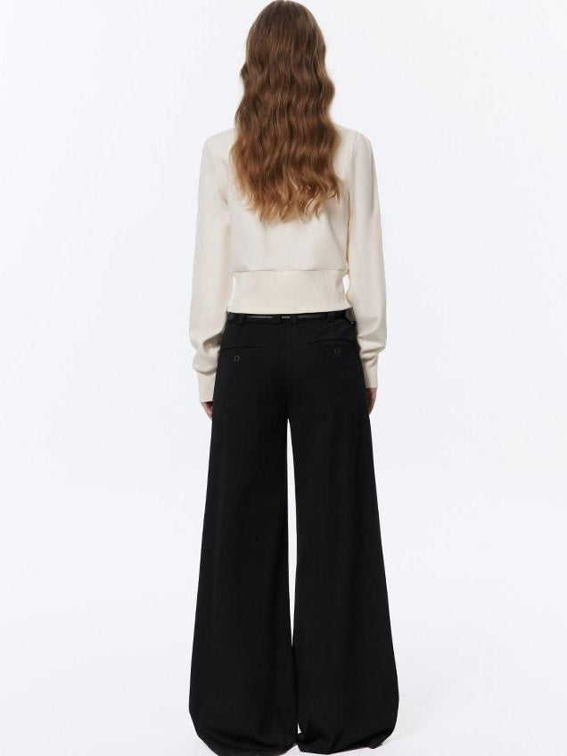 RUN TO THE FUTURE Low Rise Pocket Office Korean Wide Leg Girls Black Poly Blend Straight Pants