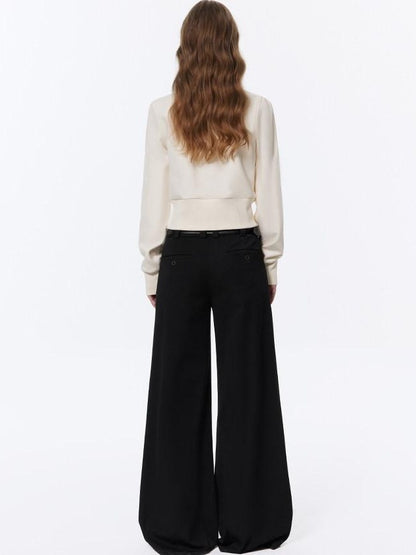 RUN TO THE FUTURE Low Rise Pocket Office Korean Wide Leg Girls Black Poly Blend Straight Pants