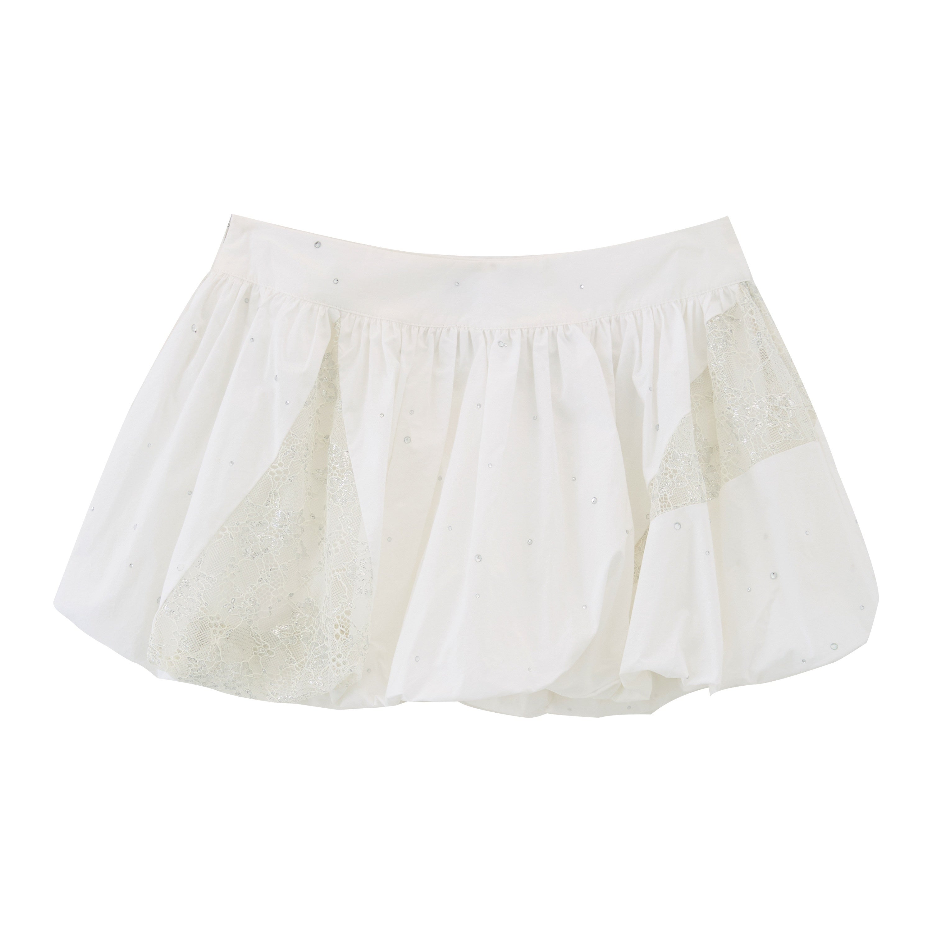 RUN_TO_THE_FUTURE_Low_Waist_Cotton_A_Line_Lace_Rhinestone_Puff_Solid_White_Gray_Mini_Skirts_MISSTT