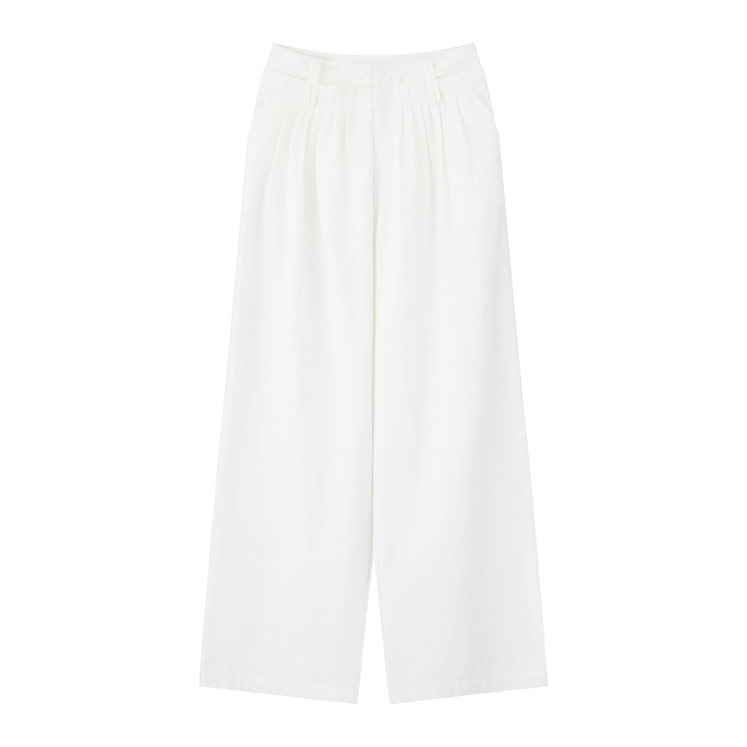RUN TO THE FUTURE Lyocell Cotton Wide Leg Pocket Double Waist Low Rise Women White Straight Pants