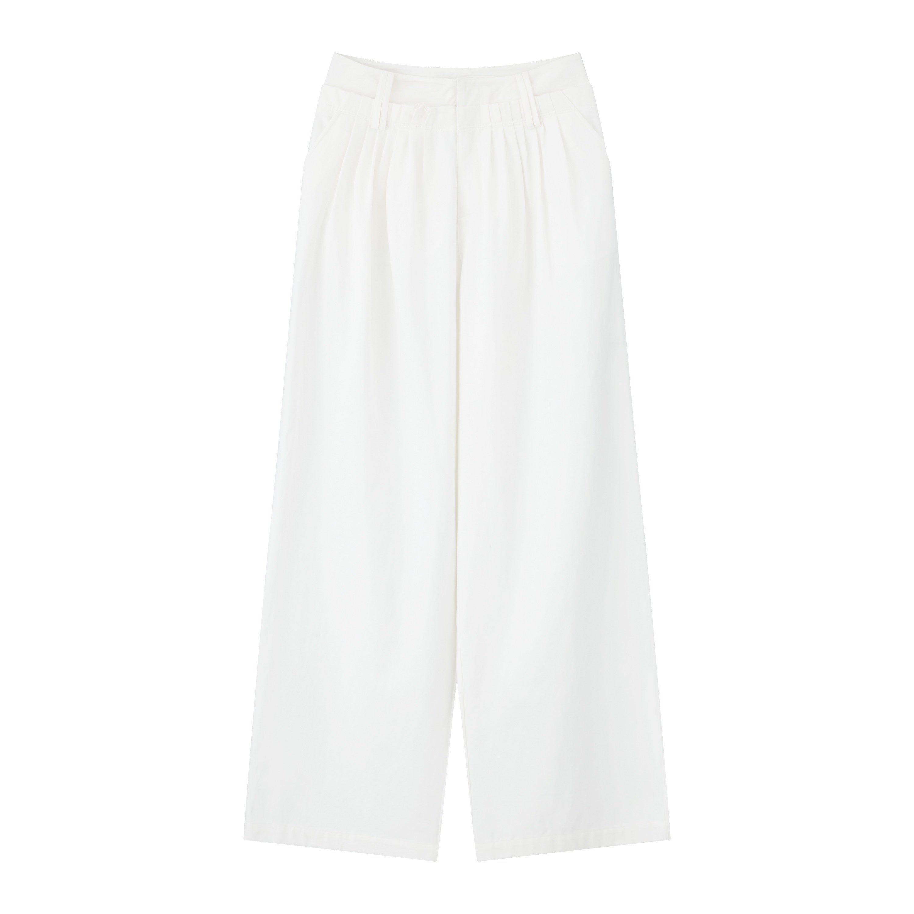 RUN TO THE FUTURE Lyocell Cotton Wide Leg Pocket Double Waist Low Rise Women White Straight Pants
