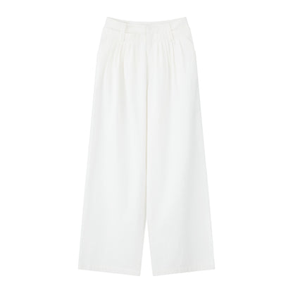 RUN TO THE FUTURE Lyocell Cotton Wide Leg Pocket Double Waist Low Rise Women White Straight Pants
