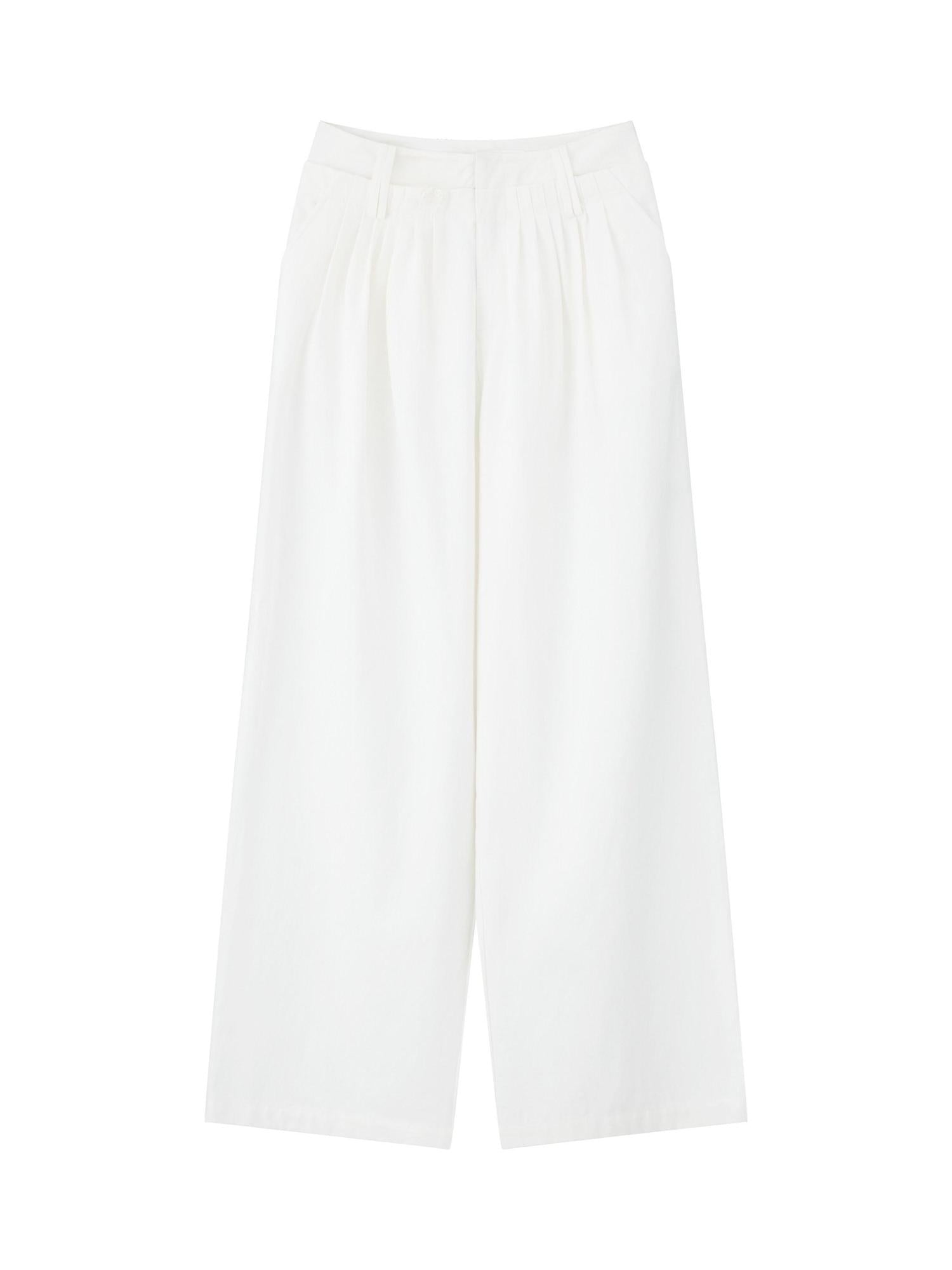 RUN TO THE FUTURE Lyocell Cotton Wide Leg Pocket Double Waist Low Rise Women White Straight Pants