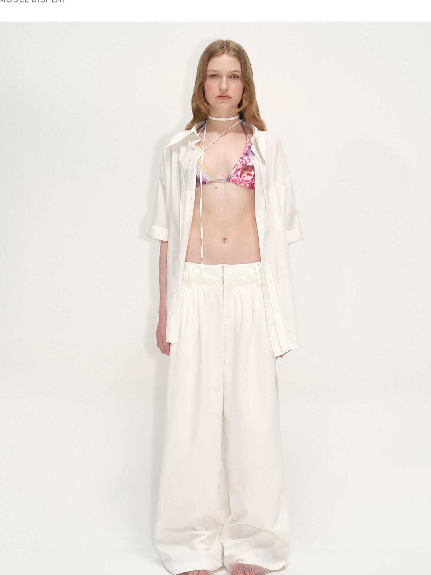 RUN TO THE FUTURE Lyocell Cotton Wide Leg Pocket Double Waist Low Rise Women White Straight Pants