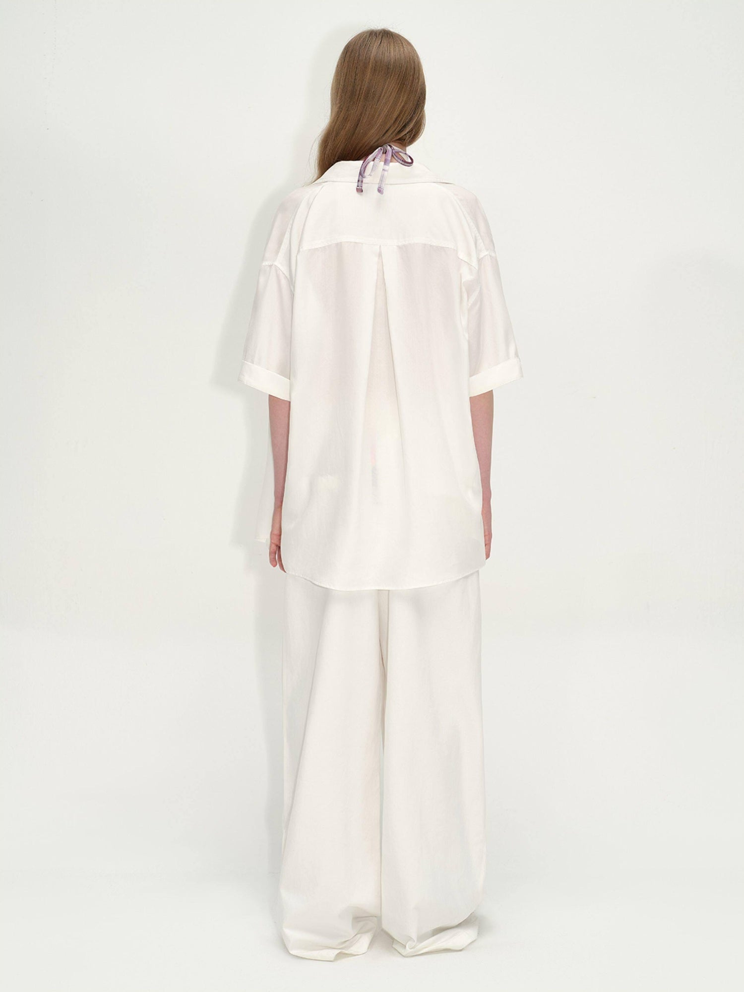 RUN TO THE FUTURE Lyocell Cotton Wide Leg Pocket Double Waist Low Rise Women White Straight Pants