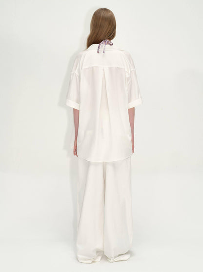 RUN TO THE FUTURE Lyocell Cotton Wide Leg Pocket Double Waist Low Rise Women White Straight Pants